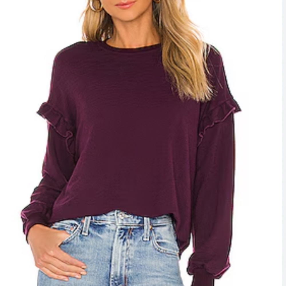 Monrow Super Soft‎ Sweatshirt Ruffle Trim Purple Womens XSmall